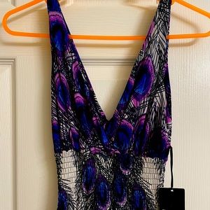 Purple peacock print maxi dress